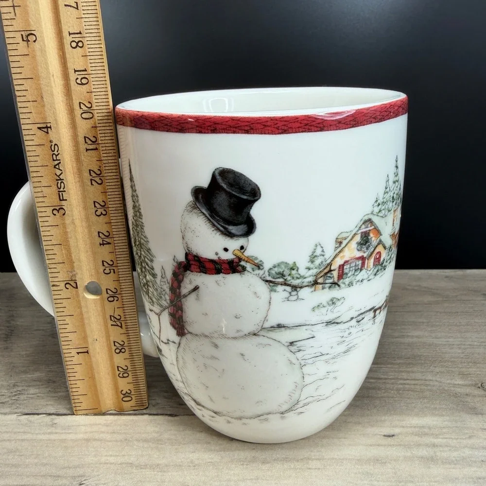Williams Sonoma Snowman Christmas Coffee Mug Cup Winter Village Scene‎ 13OZ